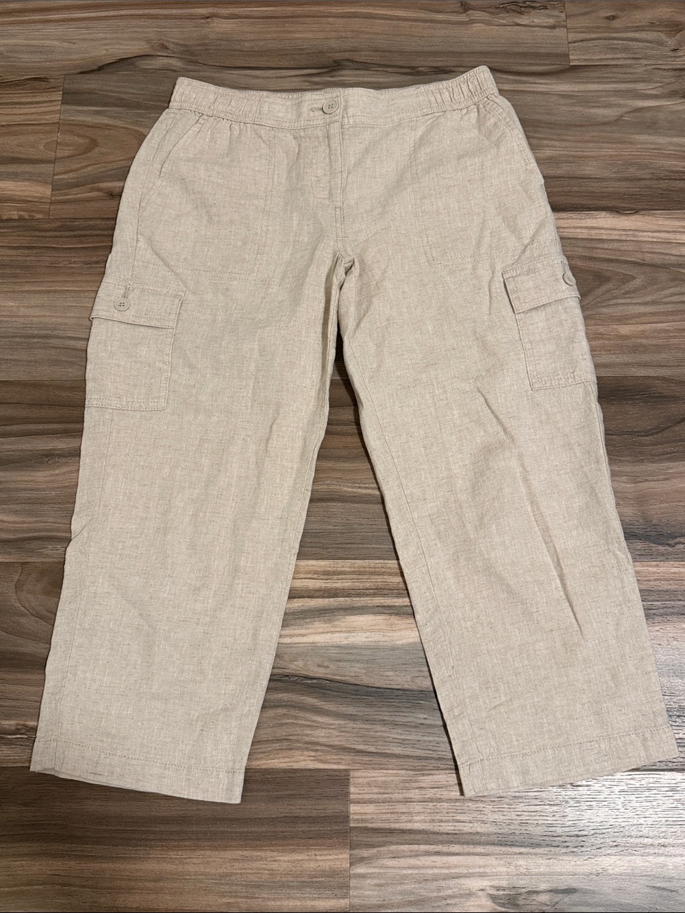 Talbots Sz. 4P Capri Beige Cargo Pants Linen Cotton Blend Pockets Coastal